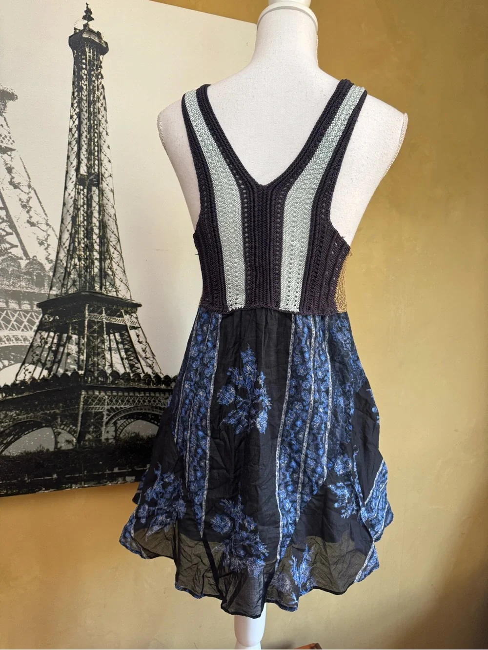 Free People Boho Multicolor Striped Knit & Floral Mix-Media Dress